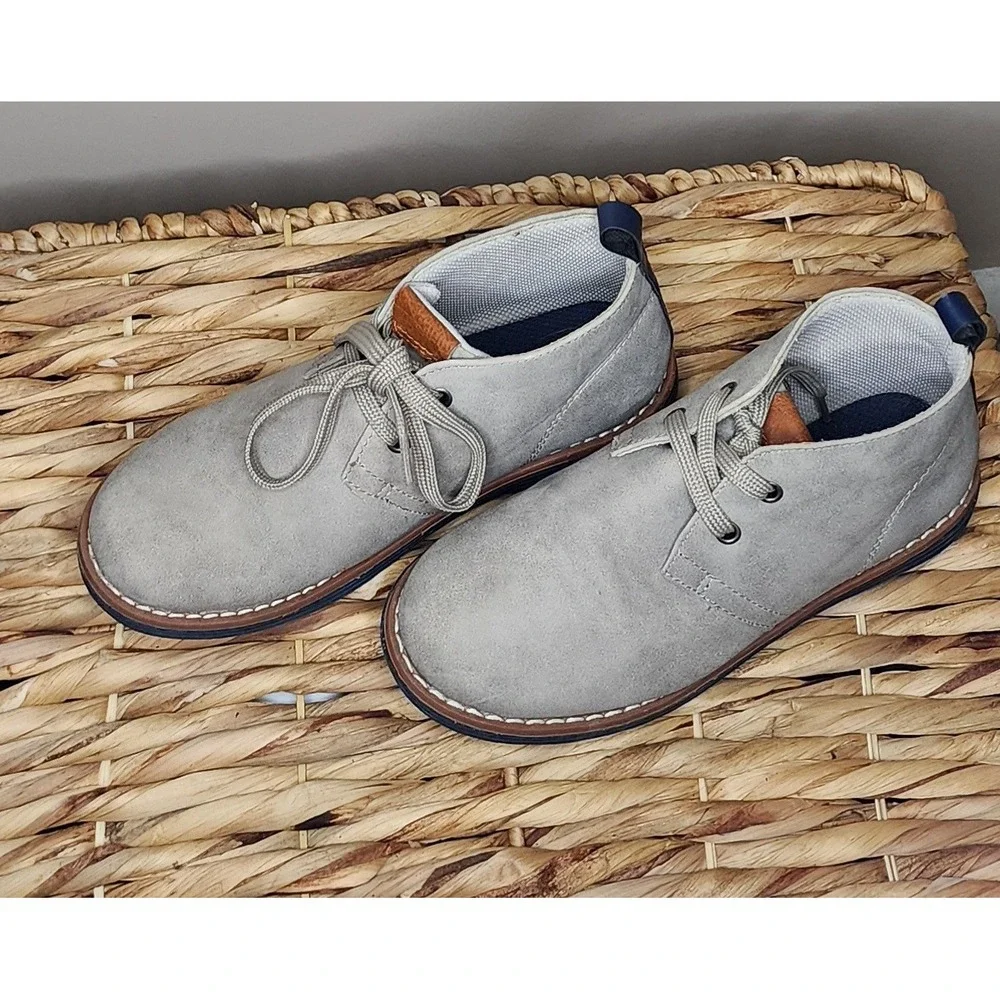 Lily & Dan Boys Size 2/3 Gray Faux Suede Chukka Oxford Dress Shoes Lace Up